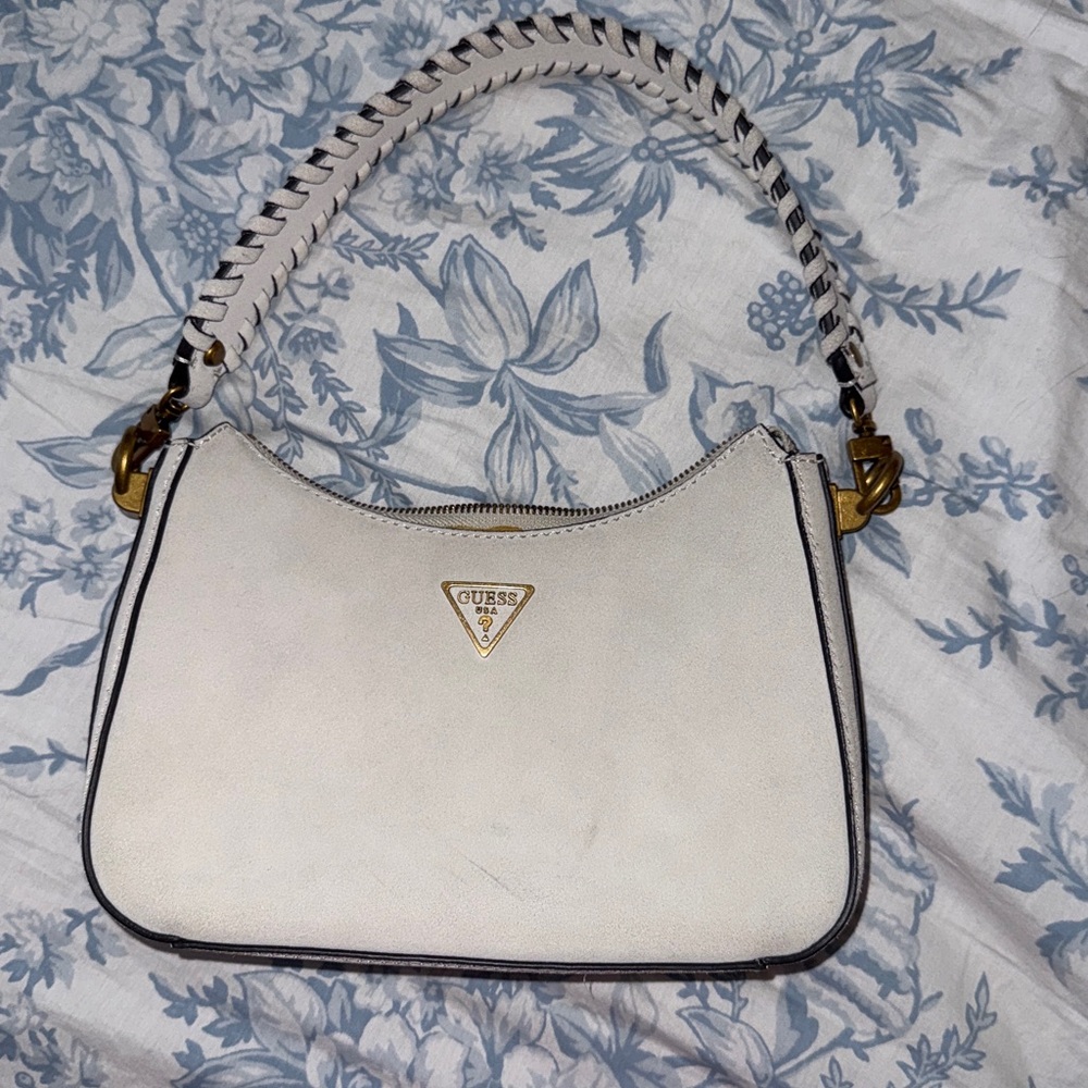Guess Kaoma Suede Zip Shoulder Bag in Stone